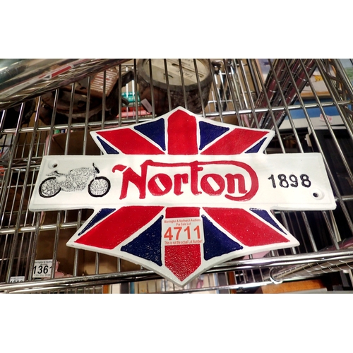 1359 - Cast iron Norton Worlds best road holder wall plaque, L: 34 cm. UK P&P Group 2 (£24+VAT for the firs... 