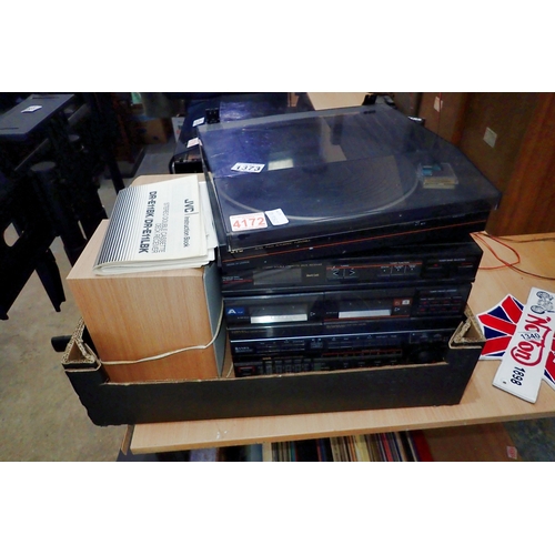 1373 - JVC stereo double cassette deck receiver, DRE11BK and pair of Jamo speakers. All electrical items in... 