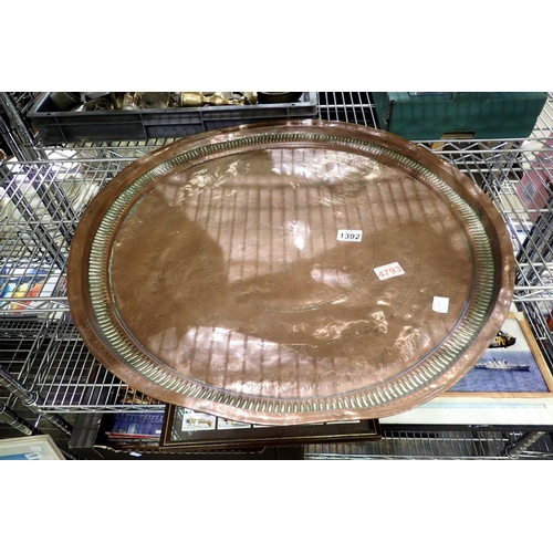1392 - Vintage copper charger, D: 64 cm. Not available for in-house P&P