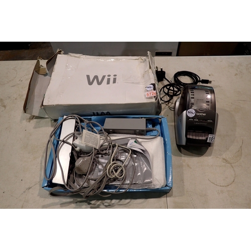 1011 - Boxed WII with accessories and Brother label printer QL570. Not available for in-house P&P