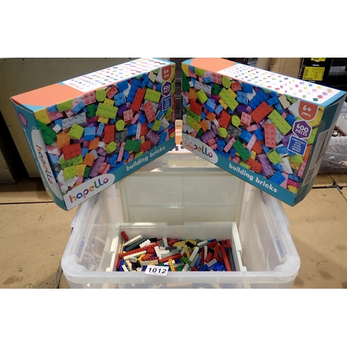 1012 - Two boxes of Hapello building blocks and quantity of loose lego. Not available for in-house P&P