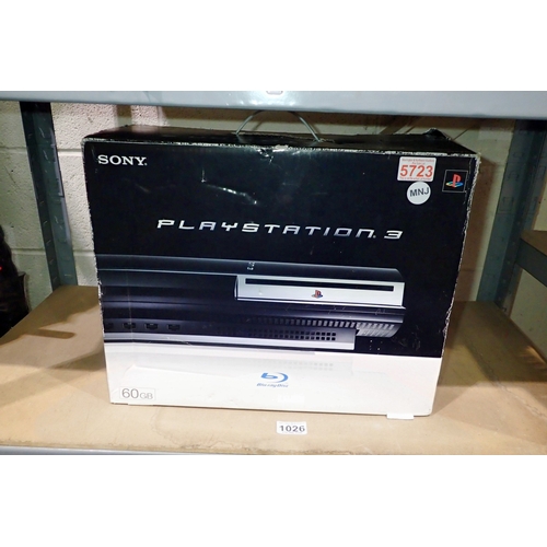 1026 - Boxed Sony Playstation 3 with accessories, not factory sealed, has been opened. Not available for in... 