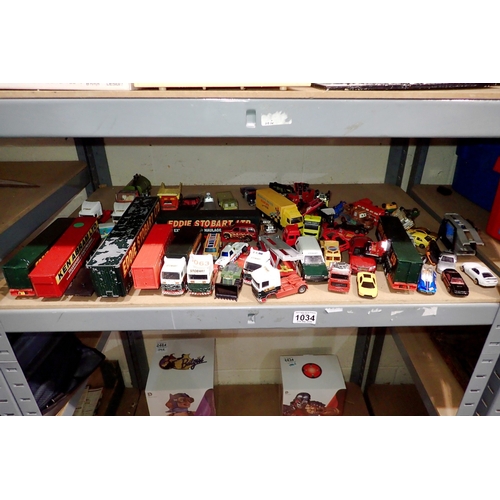 1034 - Shelf of mixed Diecast vehicles and Eddie Stobart lorry's. Not available for in-house P&P