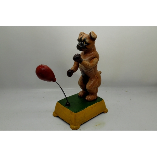 1058 - Cast iron automaton boxing dog, H: 20 cm. UK P&P Group 1 (£18+VAT for the first lot and £2+VAT for s... 