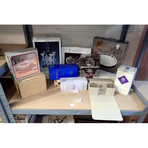 1205 - Shelf of mixed boxed glassware including crystal. Not available for in-house P&P