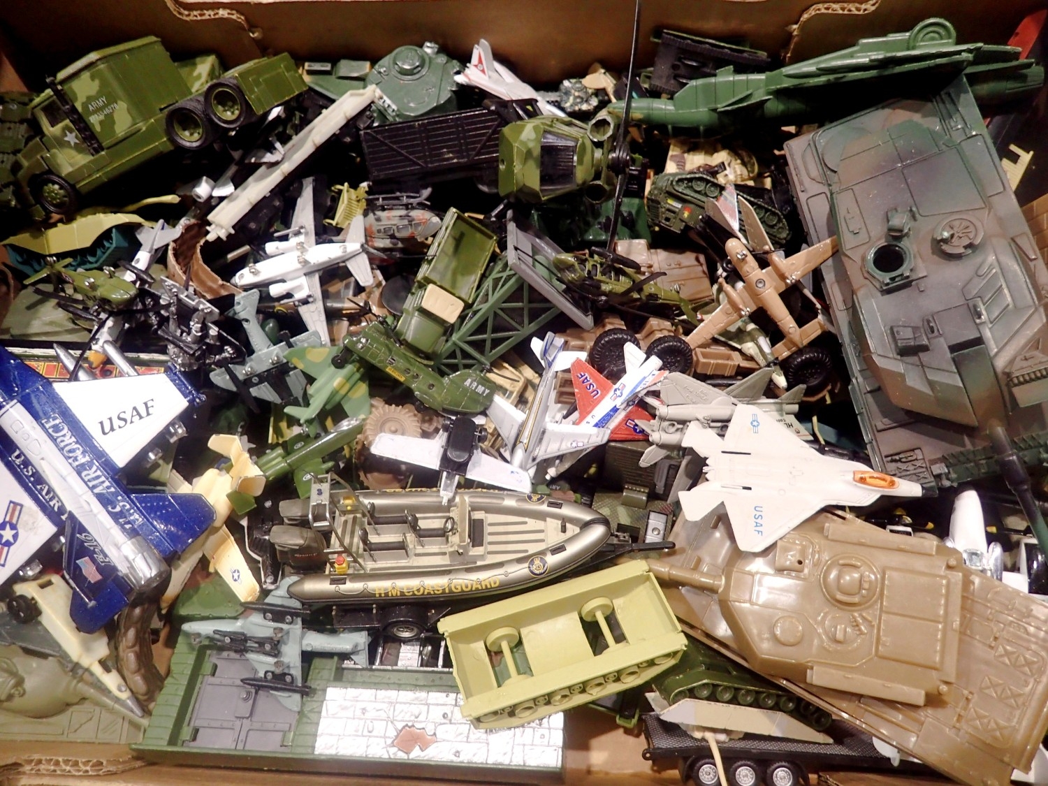 Box of mixed vehicles to include diecast and military vehicles. Not ...
