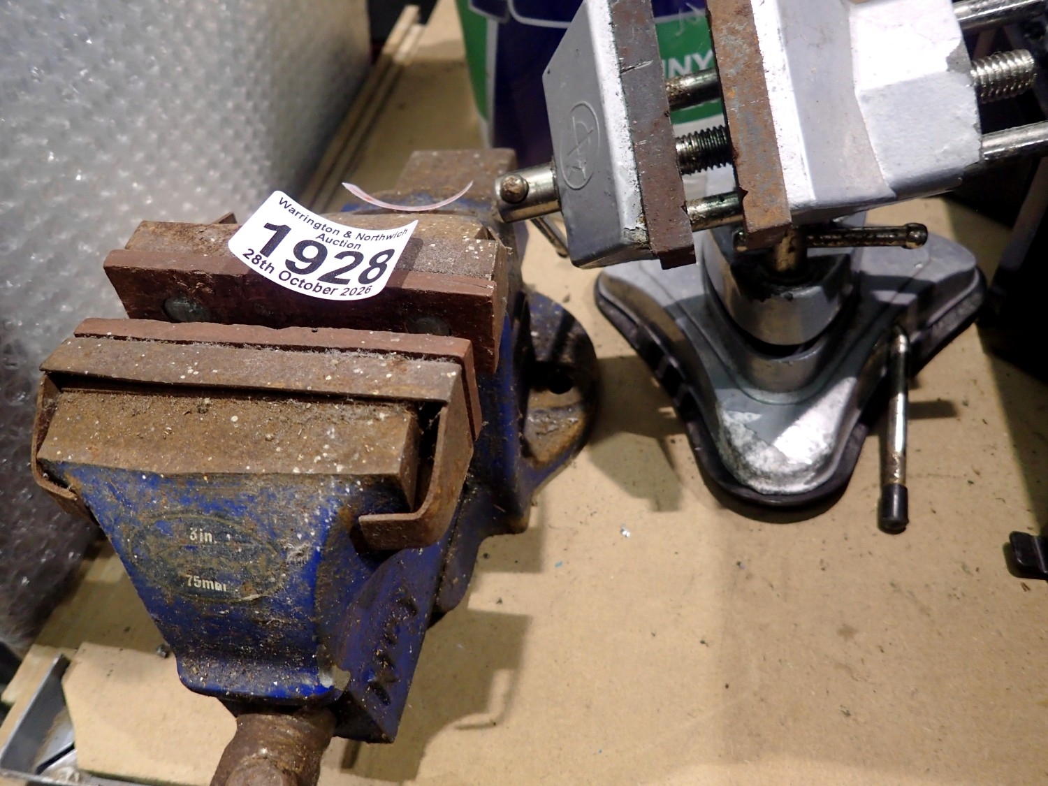 Record number 1 3inch bench vice, with jaw covers and another vice. Not ...