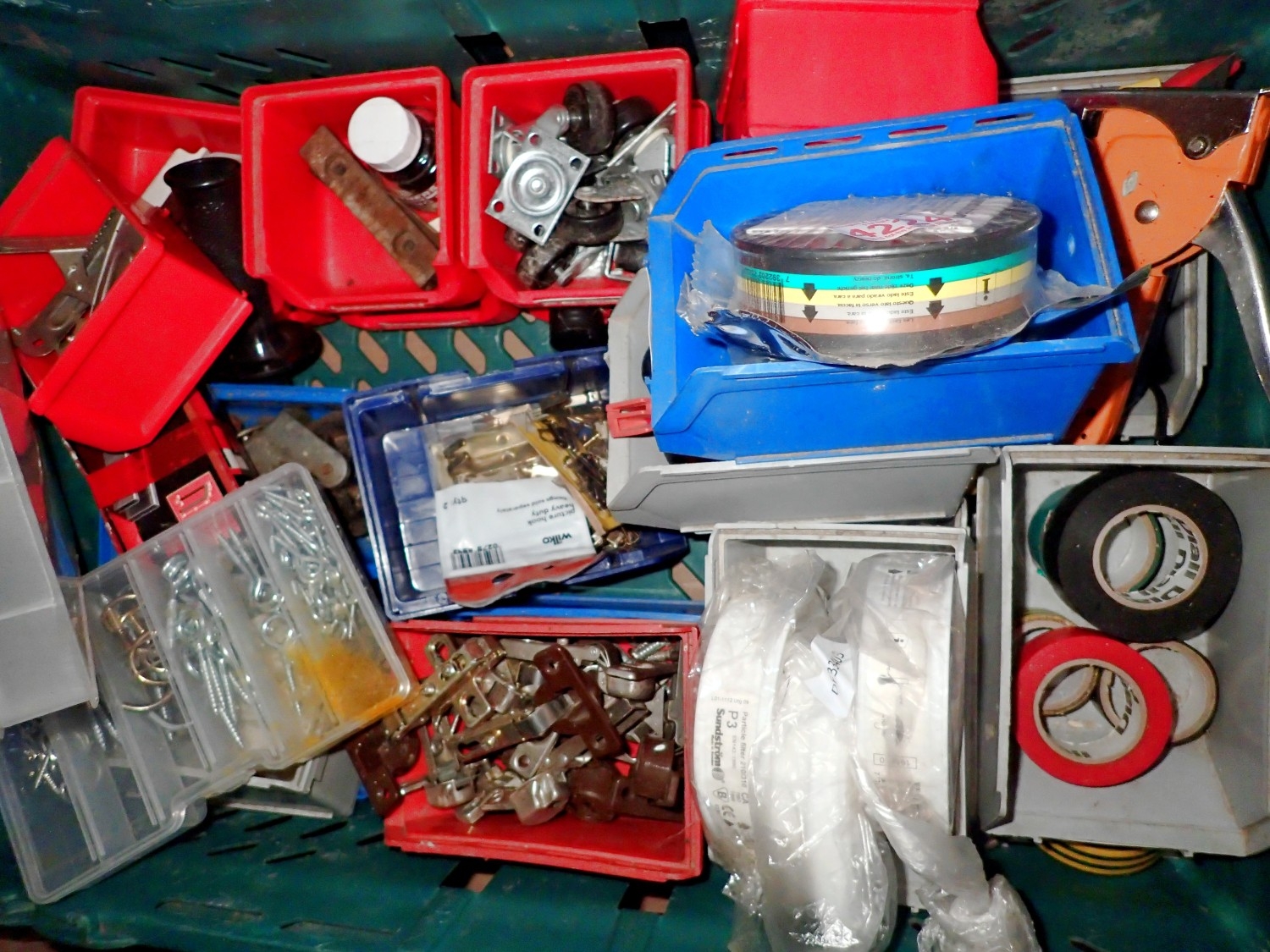 Plastic box of mixed hardware items. Not available for in-house P&P
