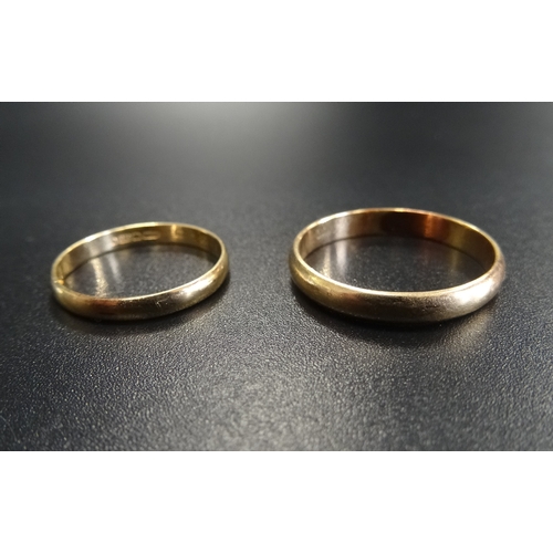 91 - TWO GOLD WEDDING BANDS
one in nine carat gold, ring size J-K and approximately 0.8 grams; the other ... 