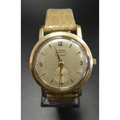 130 - GENTLEMAN'S ETERNA AUTOMATIC CHALLENGER WRISTWATCH
circa 1960s, the champagne dial with Arabic numer... 