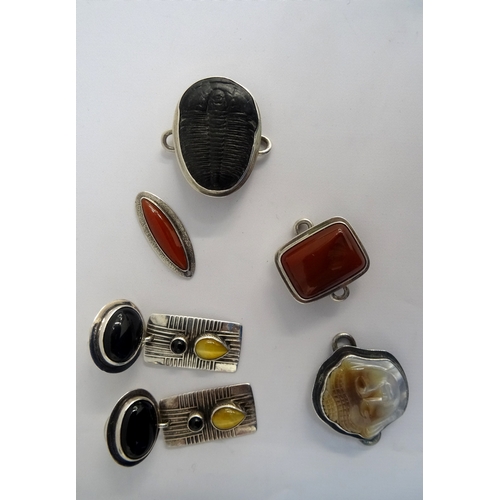 137 - SELECTION OF TABRA SILVER JEWELLERY
comprising a fossil set charm, a mother of pearl set charm, a ca... 