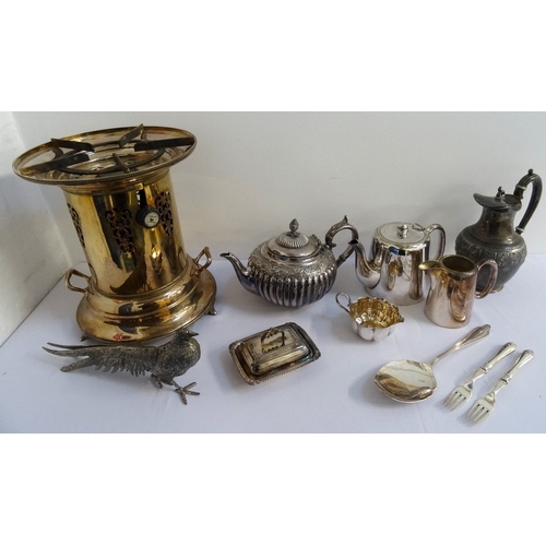 157 - LARGE SELECTION OF SILVER PLATED WARES
including a pair of decorative table pheasants, a lidded serv... 