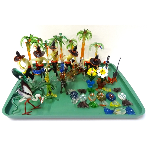 178 - SELECTION OF LAMPWORK GLASS FIGURES
including a West Indian band with palm trees, a Mexican Tijuana ... 