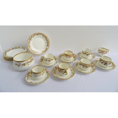 185 - STOKE & SON CRESCENT WARE CHINE TEA SET
in the Assorted Wreath pattern, comprising eight cups, seven... 