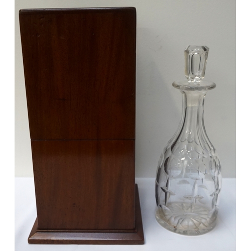 217 - EDWARDIAN MAHOGANY DECANTER CASE
with brass sliding catch and lock division, with blue felt lined in... 