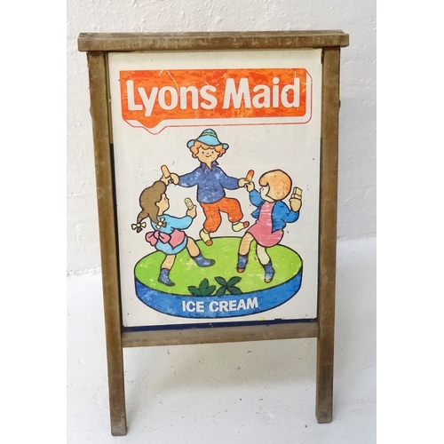 228 - VINTAGE LYONS MAID ADVERTISING SIGN, of A frame construction with screen printed aluminium boards in... 