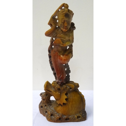 231 - CHINESE CARVED SOAPSTONE FIGURE OF 'KUI XING' God of Literature, Chief Star in the Big Dipper conste... 