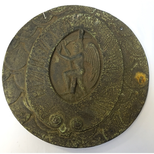 235 - VERDIGRIS PATINATED BRONZE CIRCULAR SUNDIAL 
centred with a winged figure holding a scythe, with an ... 