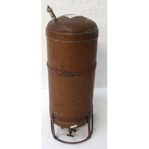 280 - FRENCH COPPER WATER CYLINDER
with a cylindrical body and lower valve tap, mounted on a painted steel... 