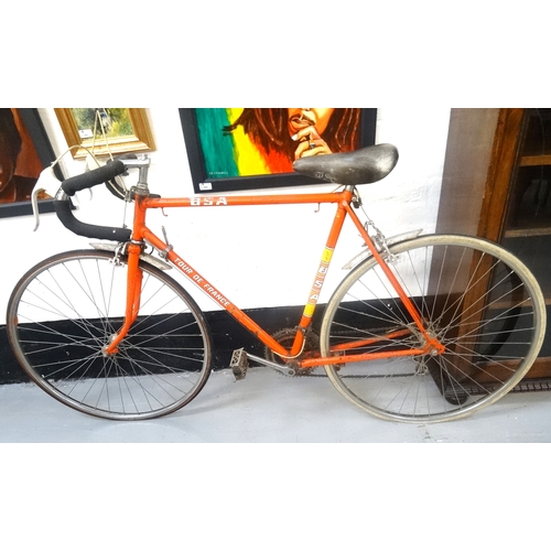 241 - 1970s BSA 'TOUR DE FRANCE' RACING BICYCLE 
Raleigh marked, 170.5cm long from tyre to tyre, wheel siz... 