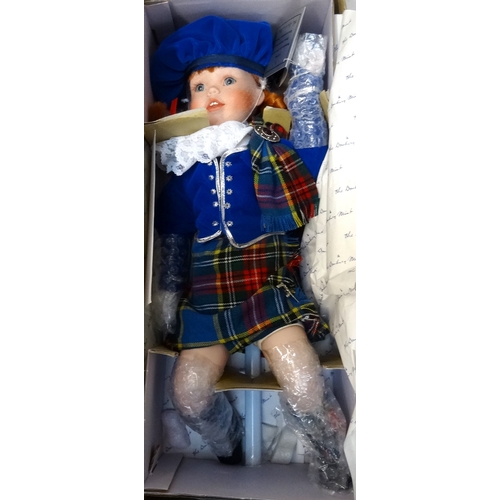 324 - THE DANBURY MINT COLLECTORS DOLLS
comprising two Scottish dolls, 'Bonnie' the Highland dancer and 'I... 