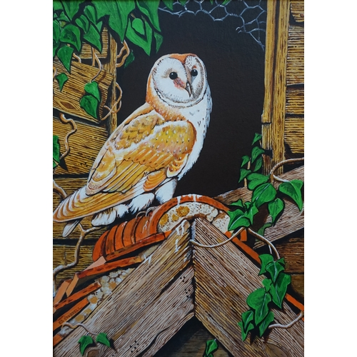 363 - ED O'FARRELL 
Barn owl, acrylic on board, signed, also signed and dated 2006 to verso, 39cm x 29cm