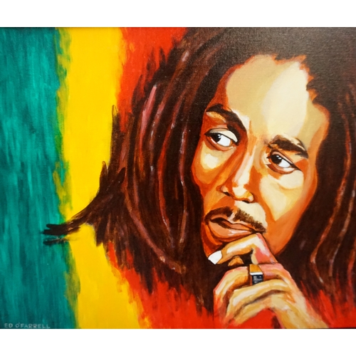 365 - ED O'FARRELL 
Bob Marley, acrylic on canvas, signed, also signed and dated 2011 to verso, 38.5cm x 4... 