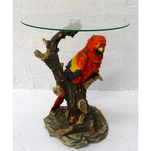 396 - CIRCULAR GLASS TOP OCCASIONAL TABLE
raised on a resin base modelled as a colourful Macaw on a natura... 