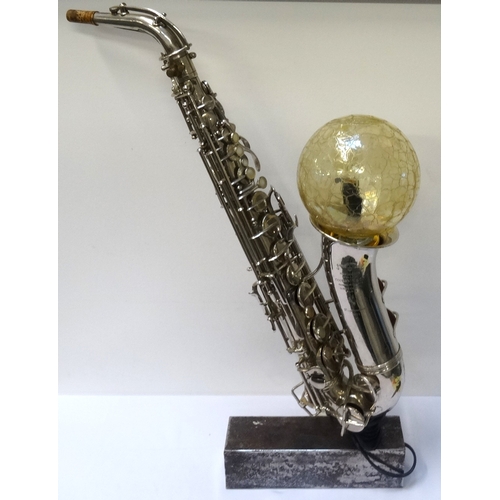 397 - SAXOPHONE TABLE LAMP
marked to the body Goursnon & Co, Paris, fitted with a circular crackle glaze g... 