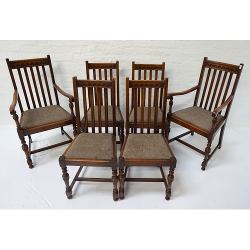 409 - SET OF SIX OAK DINING CHAIRS 
early 20th century, including two carvers with outswept arms, all with... 