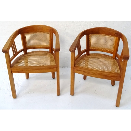 429 - PAIR OF ELM ARM CHAIRS
with hoop caned backs above caned seats, standing on plain supports