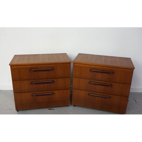 441 - PAIR OF SAKOL TEAK CHESTS
each with a square moulded top above three long drawers, on castors, 73.5c... 