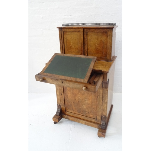 451 - LATE VICTORIAN BURR WALNUT AND INLAID WRITING DESK
with a three quarter pierced gallery top on an in... 