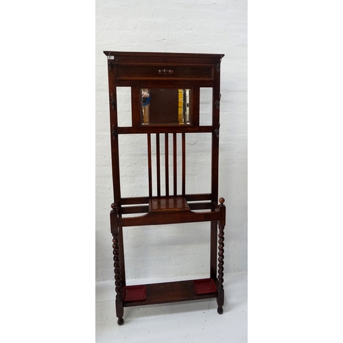 464 - 1920'S OAK HALL STAND
the moulded top above a panelled section decorated with three spheres, flanked... 