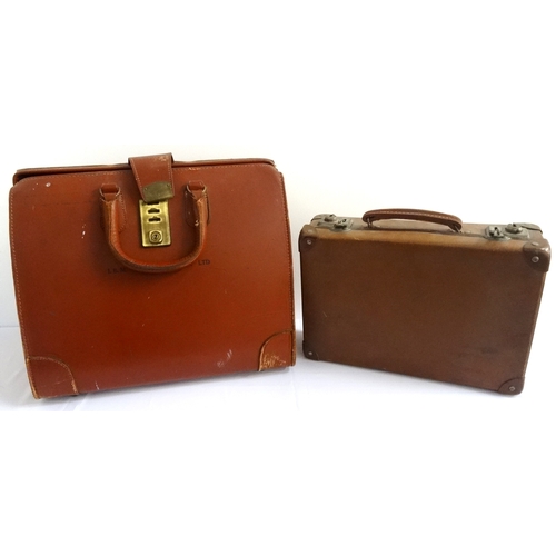 291 - GENTLEMAN'S BROWN LEATHER BRIEFCASE
with a fitted interior; and another similar; together with a sma... 