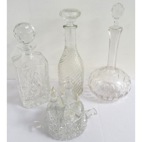 200 - SELECTION OF CRYSTAL AND GLASS WARE
including four square cut decanters and stoppers, a pair of spir... 