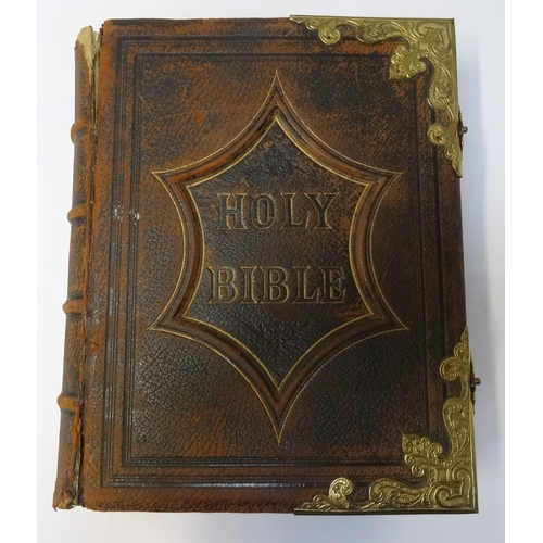 300 - VICTORIAN FAMILY BIBLE
the tooled leather cover with brass corners and closures, with a dedication p... 