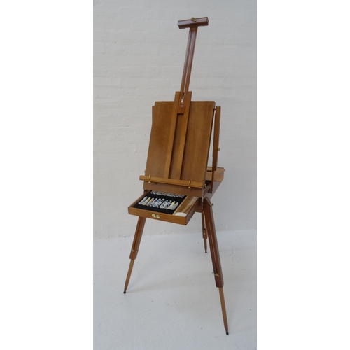 293 - FOLDING COLLAPSIBLE WOODEN PAINTER'S EASEL
complete with acrylic paints, brushes and a paint mixing ... 