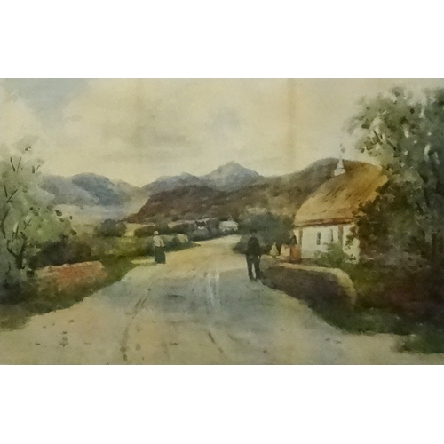 372 - W. T. WATSON
Highland village with figures by a cottage, watercolour, signed, 33.5cm x 51cm - RE-OFF... 