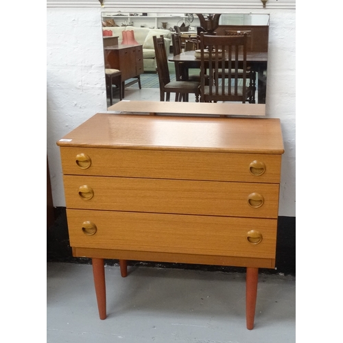 385 - SCHRIEBER TEAK DRESSING CHEST
the raised mirror back above three drawers with circular shaped handle... 