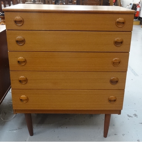 383 - PAIR OF SCHREIBER TEAK CHESTS
each with a moulded top above five drawers with circular shaped handle... 