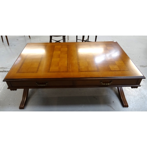 402 - HURTADO OF SPAIN MAHOGANY OCCASIONAL TABLE
with an oblong moulded top set with four oblong checker b... 