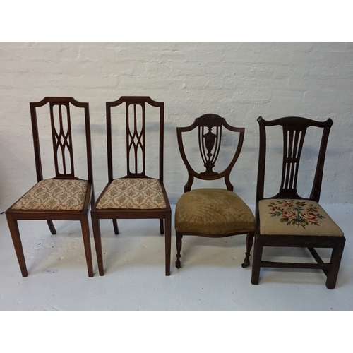 98 - PAIR OF EDWARDIAN SIDE CHAIRS
with a shaped top rail above a pierced central splat with a stuffover ... 