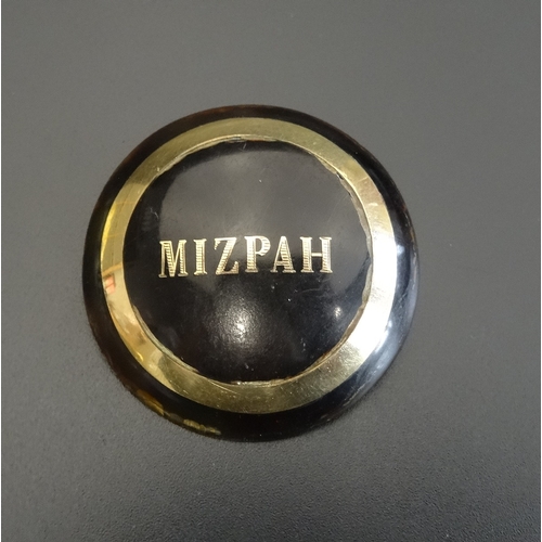 63 - CIRCULAR TORTOISESHELL MIZPAH BROOCH
with unmarked gold inlaid detail - RETURNED