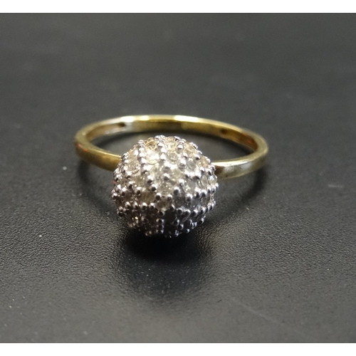 77 - DIAMOND CLUSTER RING
of spherical ball design set with pave set diamonds, on nine carat gold shank, ... 