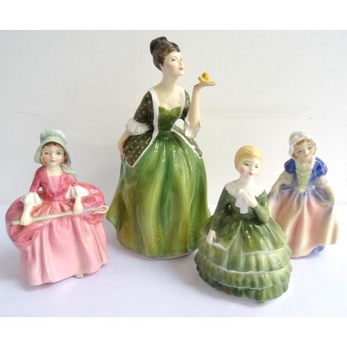 166 - FOUR ROYAL DOULTON FIGURES
comprising Fleur HN2368, 19cm high; Bo Peep HN1811, 12.7cm high; Dinky Do... 