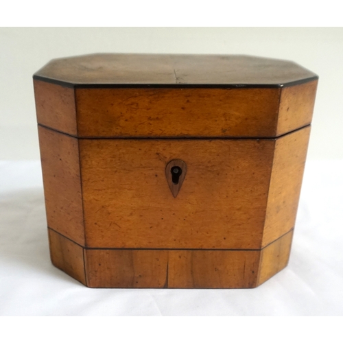 193 - EARLY 19th CENTURY MIXED WOOD HEXAGONAL TEA CADDY
the hinged cover opening to reveal a shaped cover,... 