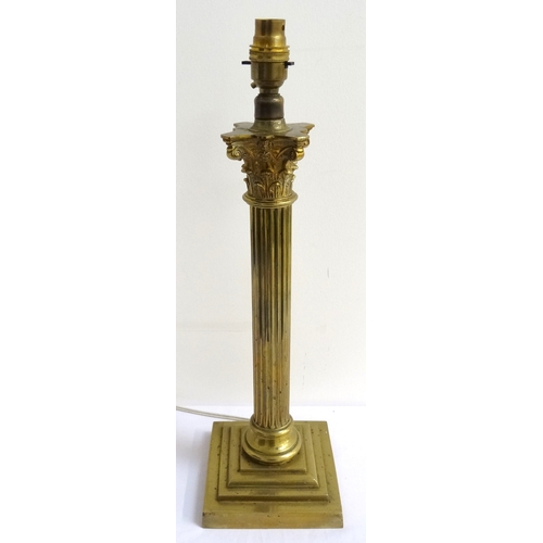 207 - VINTAGE BRASS CORINTHIAN COLUMN TABLE LAMP
raised on a stepped square base, 41.5cm high (excluding l... 