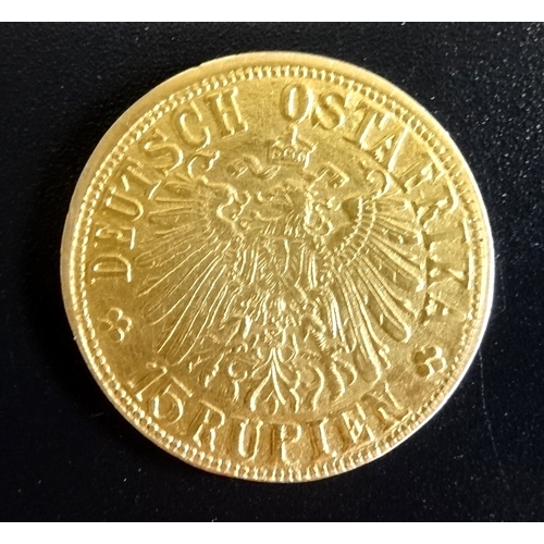 273 - GERMAN EAST AFRICA GOLD 15 RUPEE COIN
dated 1916 T (Tabora), approximately 7.1 grams