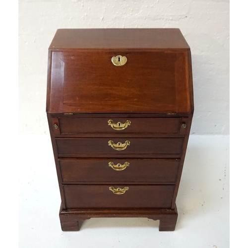 419 - 19th STYLE MAHOGANY BUREAU
of narrow proportions, the fall flap enclosing a fitted interior above fo... 